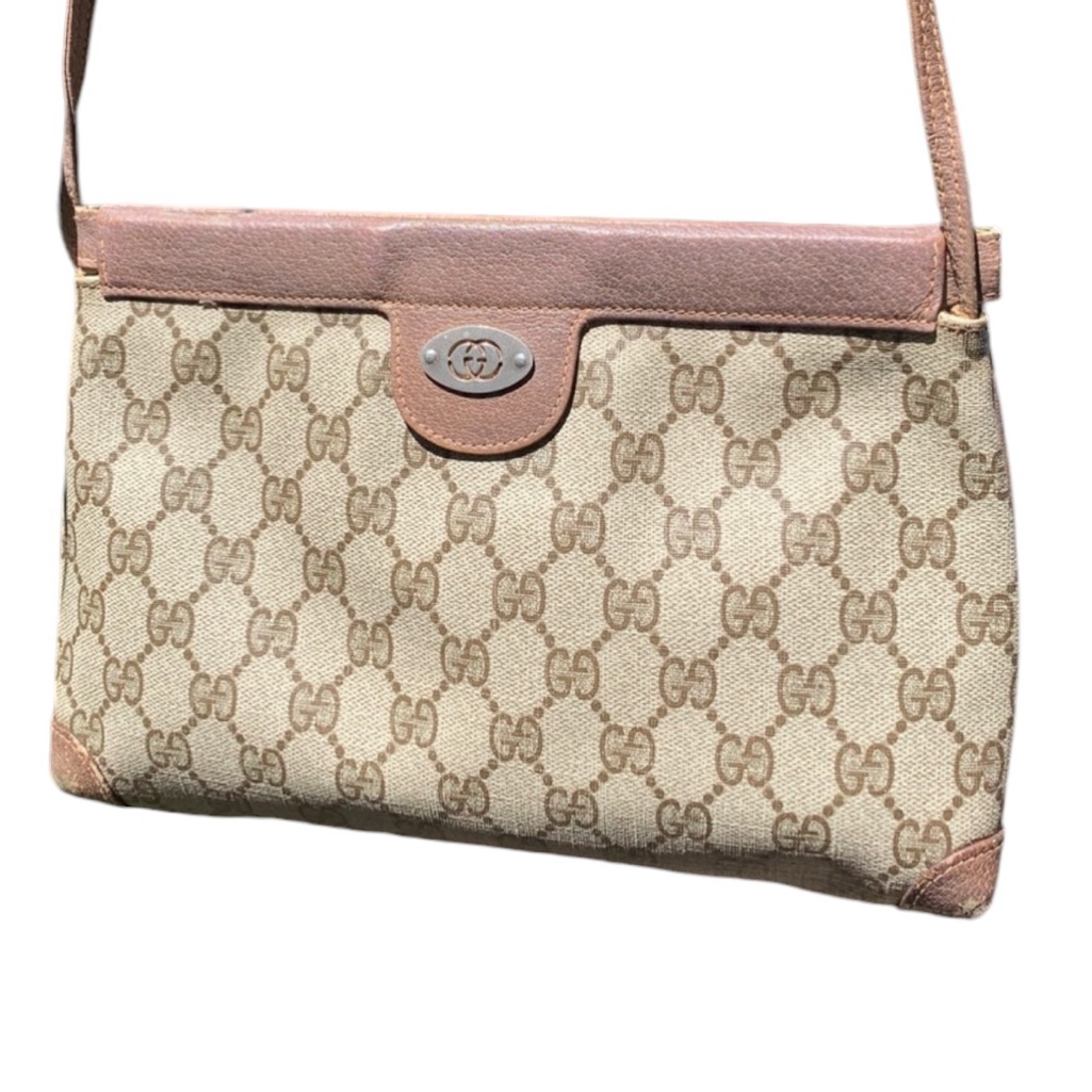 Genuine Vintage Gucci Brown Signature Leather And Canvas Crossbody Bag Purse